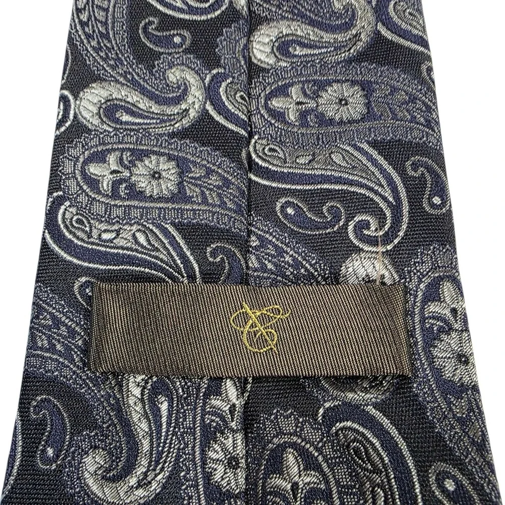 CANALI Paisley Silk Tie Black Silver Made‎ in Italy Men's Formal Luxury Power